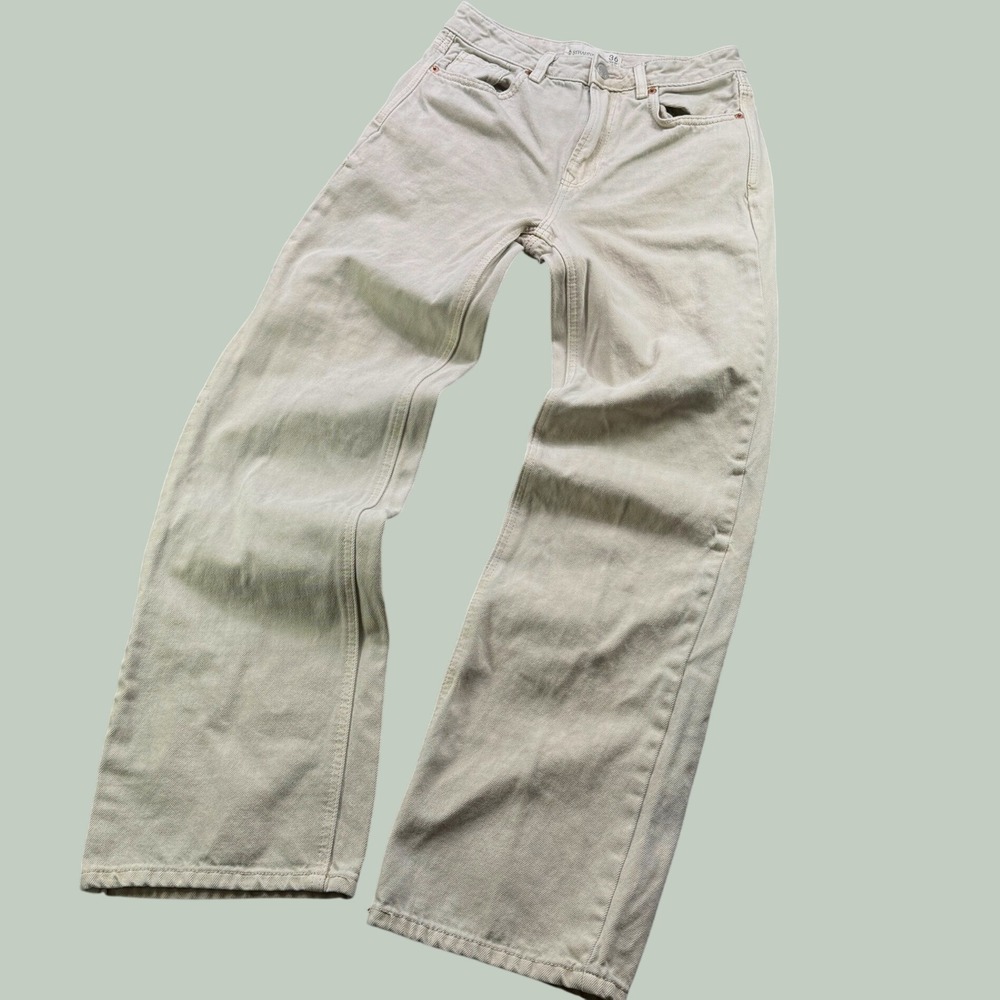 Stradivarius‎ Jeans Women 4 Beige High Waist Wide Leg Denim Neutral Street Style